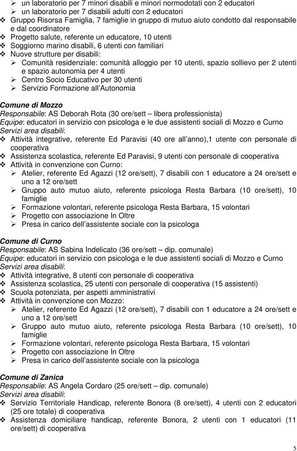 alloggio per 10 utenti, spazio sollievo per 2 utenti e spazio autonomia per 4 utenti Centro Socio Educativo per 30 utenti Servizio Formazione all Autonomia Comune di Mozzo Responsabile: AS Deborah