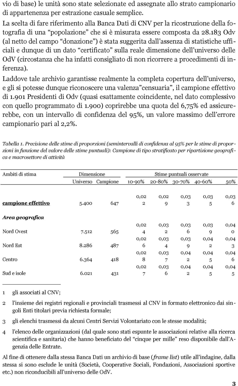 13 Odv (al netto del campo donazione ) è stata suggerita dall assenza di statistiche ufficiali e dunque di un dato certificato sulla reale dimensione dell universo delle OdV (circostanza che ha