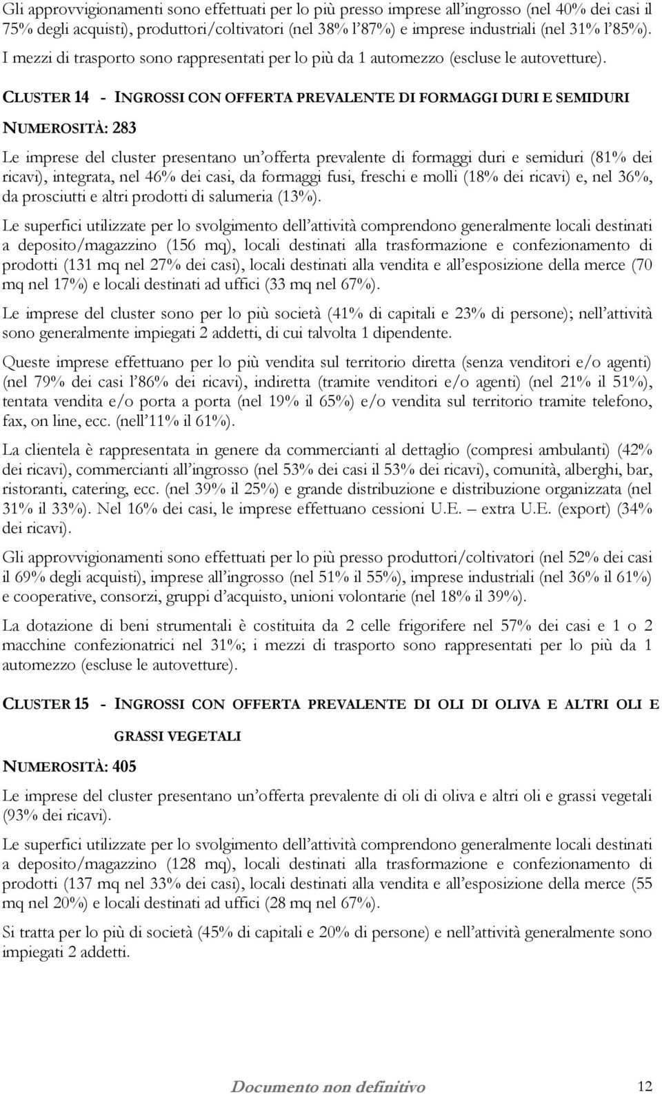 CLUSTER 14 - INGROSSI CON OFFERTA PREVALENTE DI FORMAGGI DURI E SEMIDURI NUMEROSITÀ: 283 Le imprese del cluster presentano un offerta prevalente di formaggi duri e semiduri (81% dei ricavi),