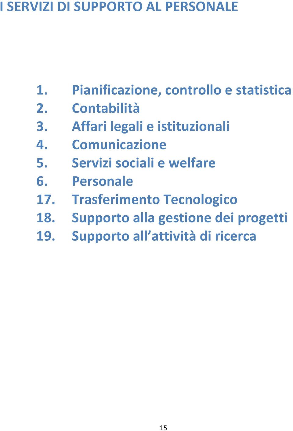 Affari legali e istituzionali 4. Comunicazione 5.