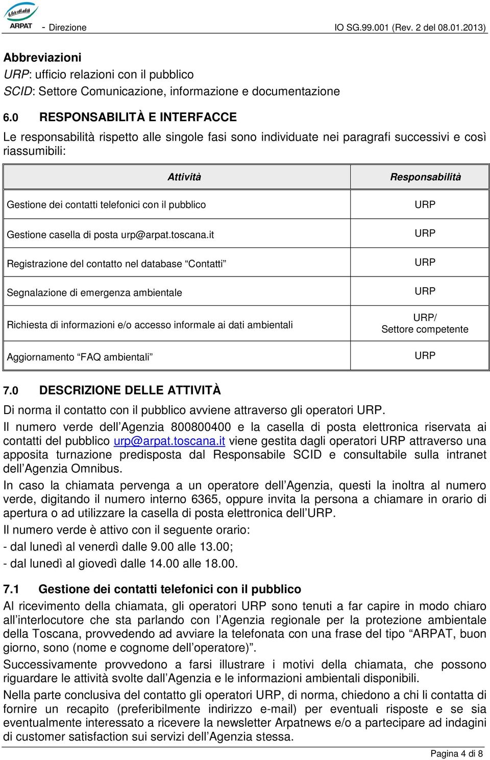 Gestione casella di posta urp@arpat.toscana.