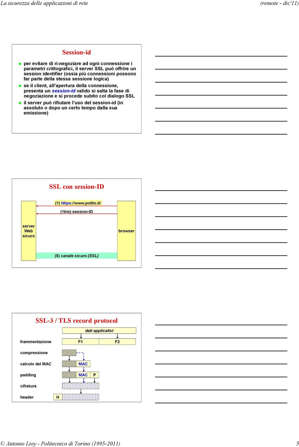 rifiutare l uso del session-id (in assoluto o dopo un certo tempo dalla sua emissione) SSL con session-id (1) https://www.polito.