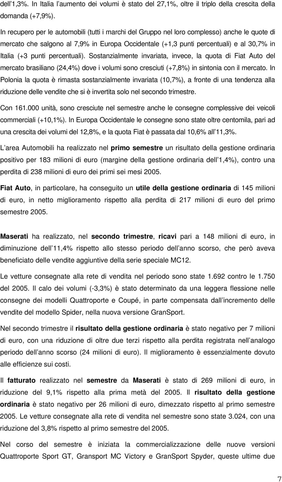 punti percentuali). Sostanzialmente invariata, invece, la quota di Fiat Auto del mercato brasiliano (24,4%) dove i volumi sono cresciuti (+7,8%) in sintonia con il mercato.