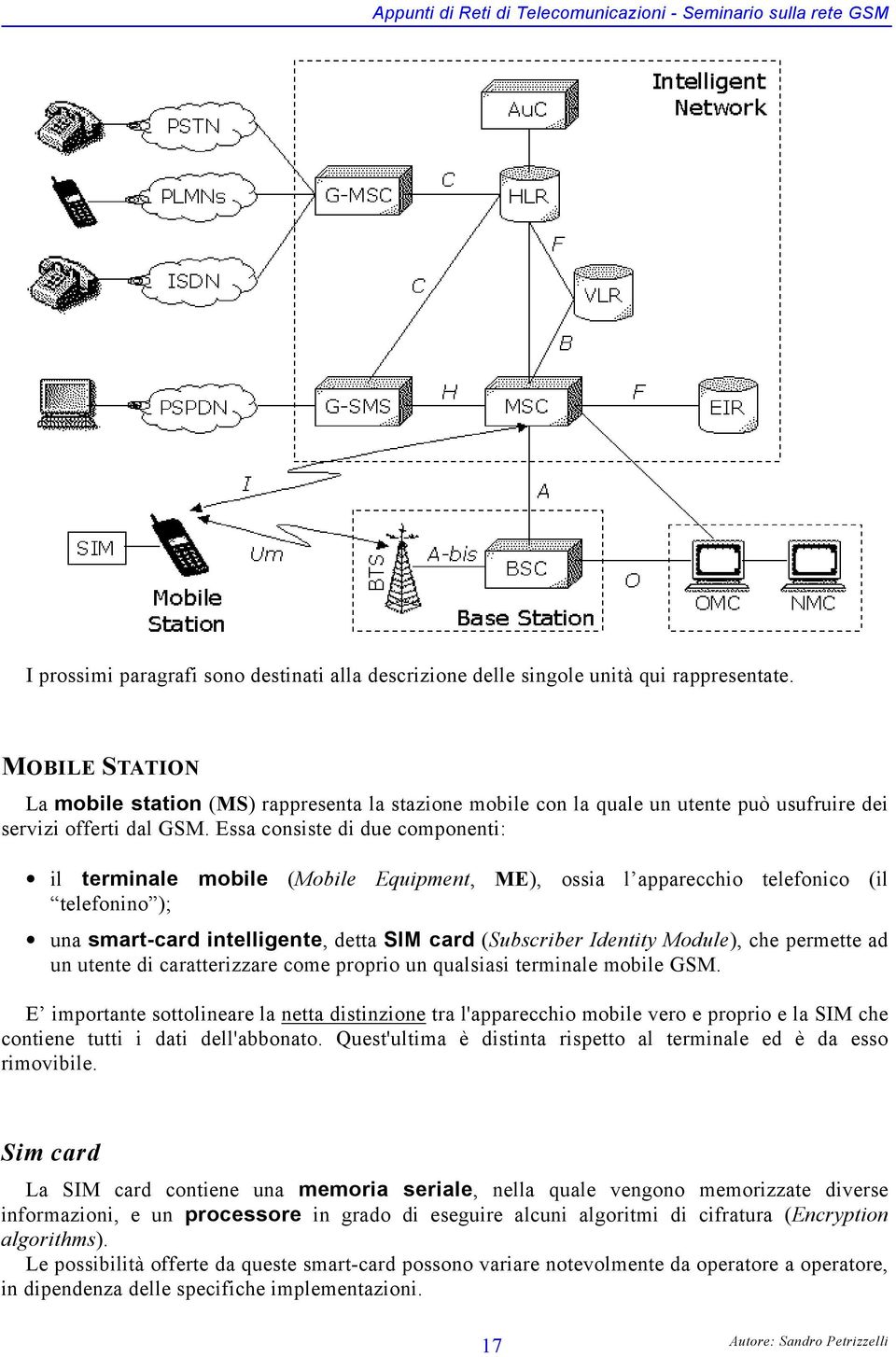 Essa consiste di due componenti: il terminale mobile (Mobile Equipment, ME), ossia l apparecchio telefonico (il telefonino ); una smart-card intelligente, detta SIM card (Subscriber Identity Module),