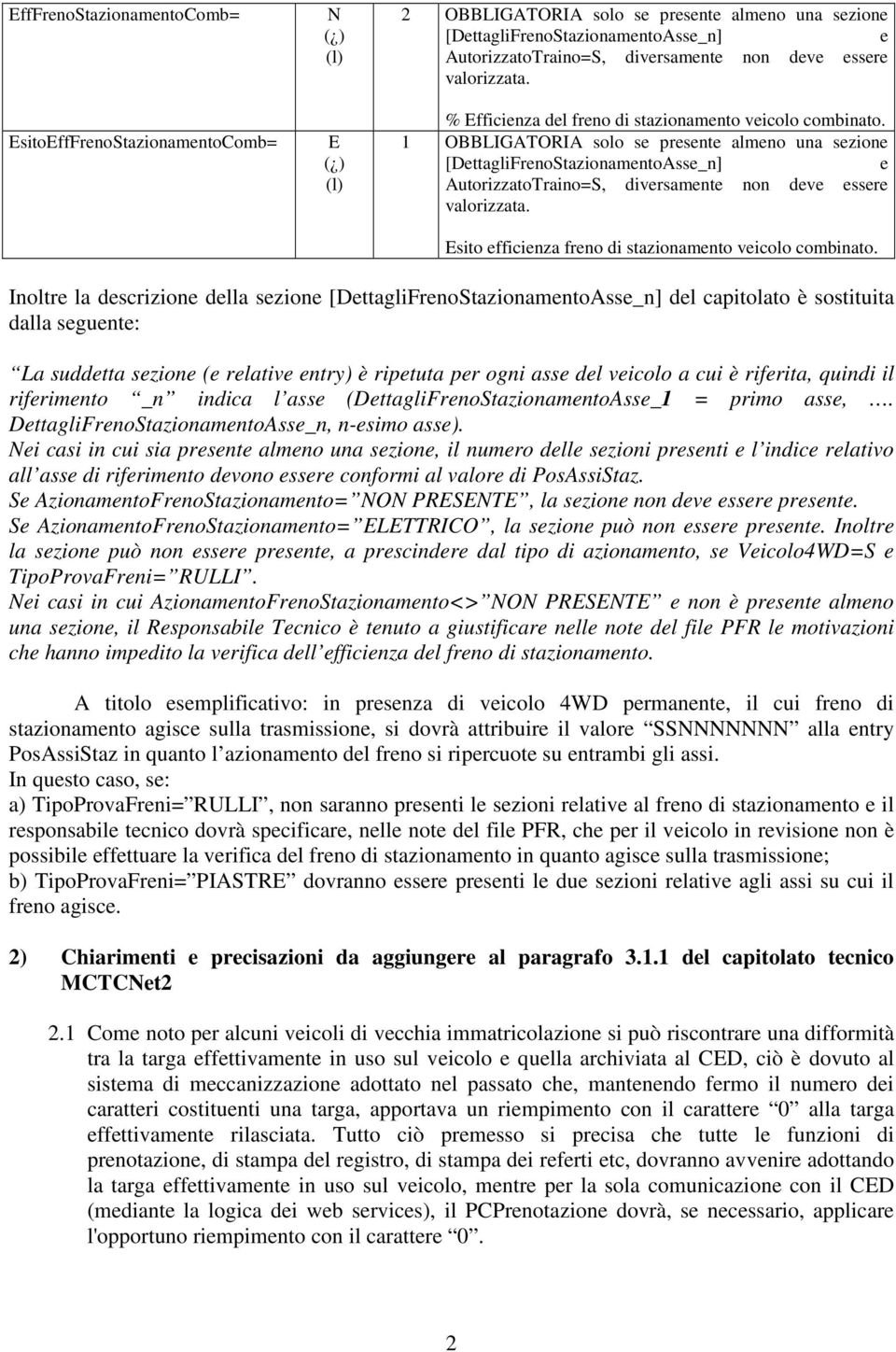 1 OBBLIGATORIA solo se presente almeno una sezione [DettagliFrenoStazionamentoAsse_n] e AutorizzatoTraino=S, diversamente non deve essere valorizzata.