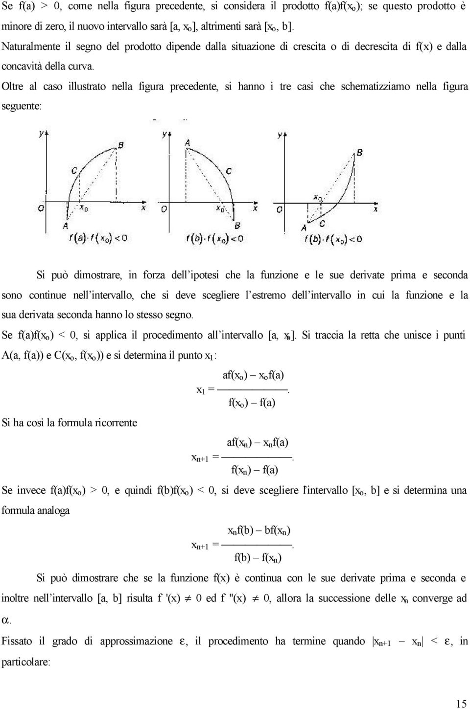 Oltre al caso illustrato nella figura precedente, si hanno i tre casi che schematizziamo nella figura seguente: Si può dimostrare, in forza dell ipotesi che la funzione e le sue derivate prima e