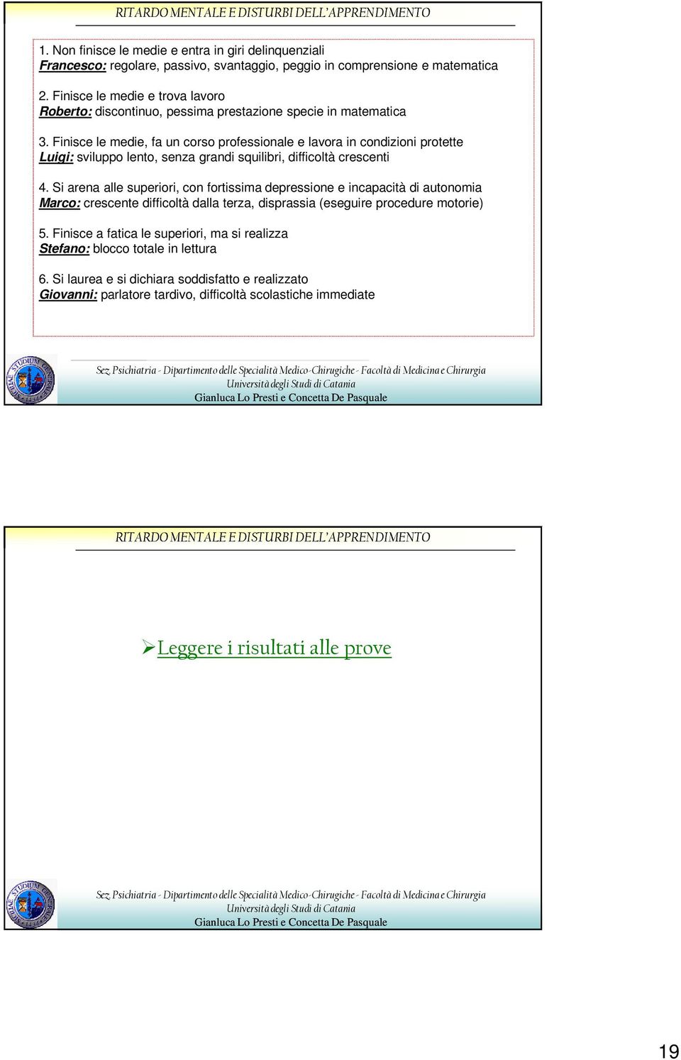 Finisce le medie, fa un corso professionale e lavora in condizioni protette Luigi: sviluppo lento, senza grandi squilibri, difficoltà crescenti 4.