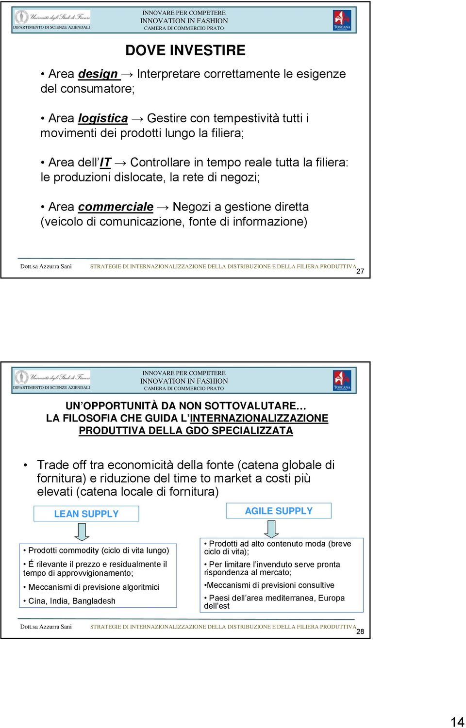 sa Azzurra Sani STRATEGIE DI INTERNAZIONALIZZAZIONE DELLA DISTRIBUZIONE E DELLA FILIERA PRODUTTIVA 27 UN OPPORTUNITÀ DA NON SOTTOVALUTARE LA FILOSOFIA CHE GUIDA L INTERNAZIONALIZZAZIONE PRODUTTIVA