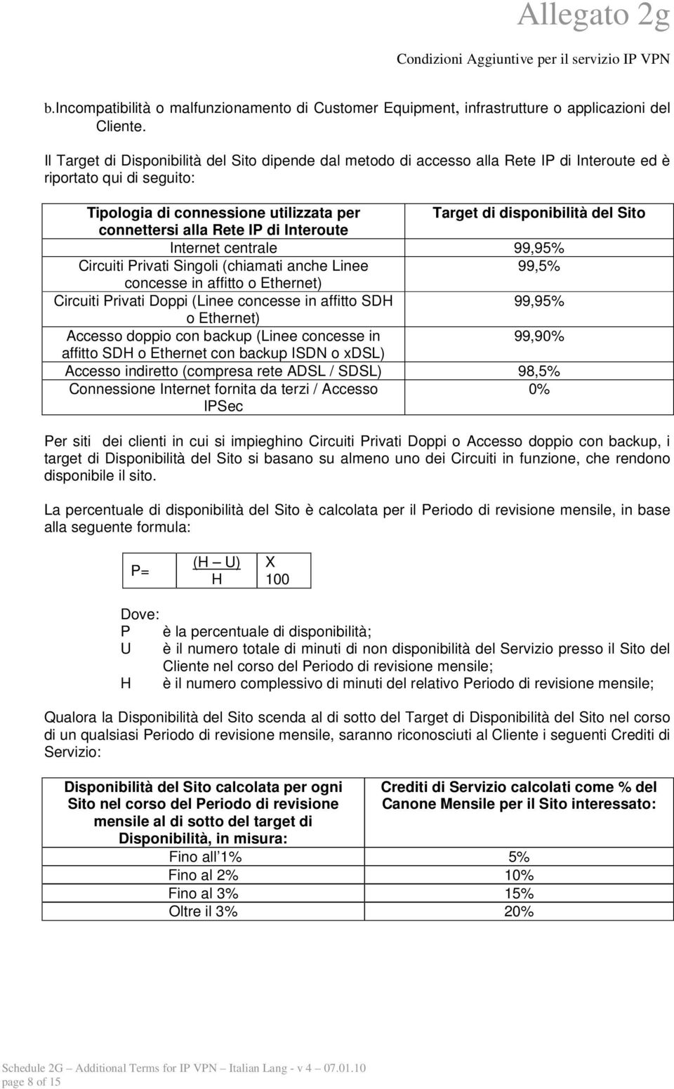 connettersi alla Rete IP di Interoute Internet centrale 99,95% Circuiti Privati Singoli (chiamati anche Linee 99,5% concesse in affitto o Ethernet) Circuiti Privati Doppi (Linee concesse in affitto