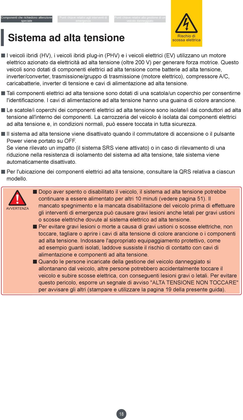 Questo veicoli sono dotati di componenti elettrici ad alta tensione come batterie ad alta tensione, inverter/converter, trasmissione/gruppo di trasmissione (motore elettrico), compressore A/C,