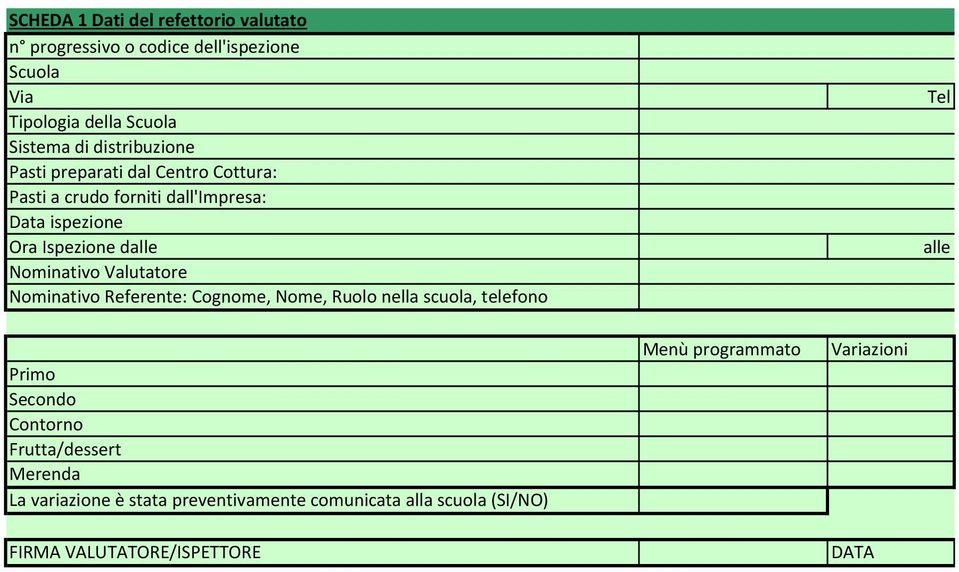 Nominativo Valutatore Nominativo Referente: Cognome, Nome, Ruolo nella scuola, telefono Tel alle Primo Secondo Contorno