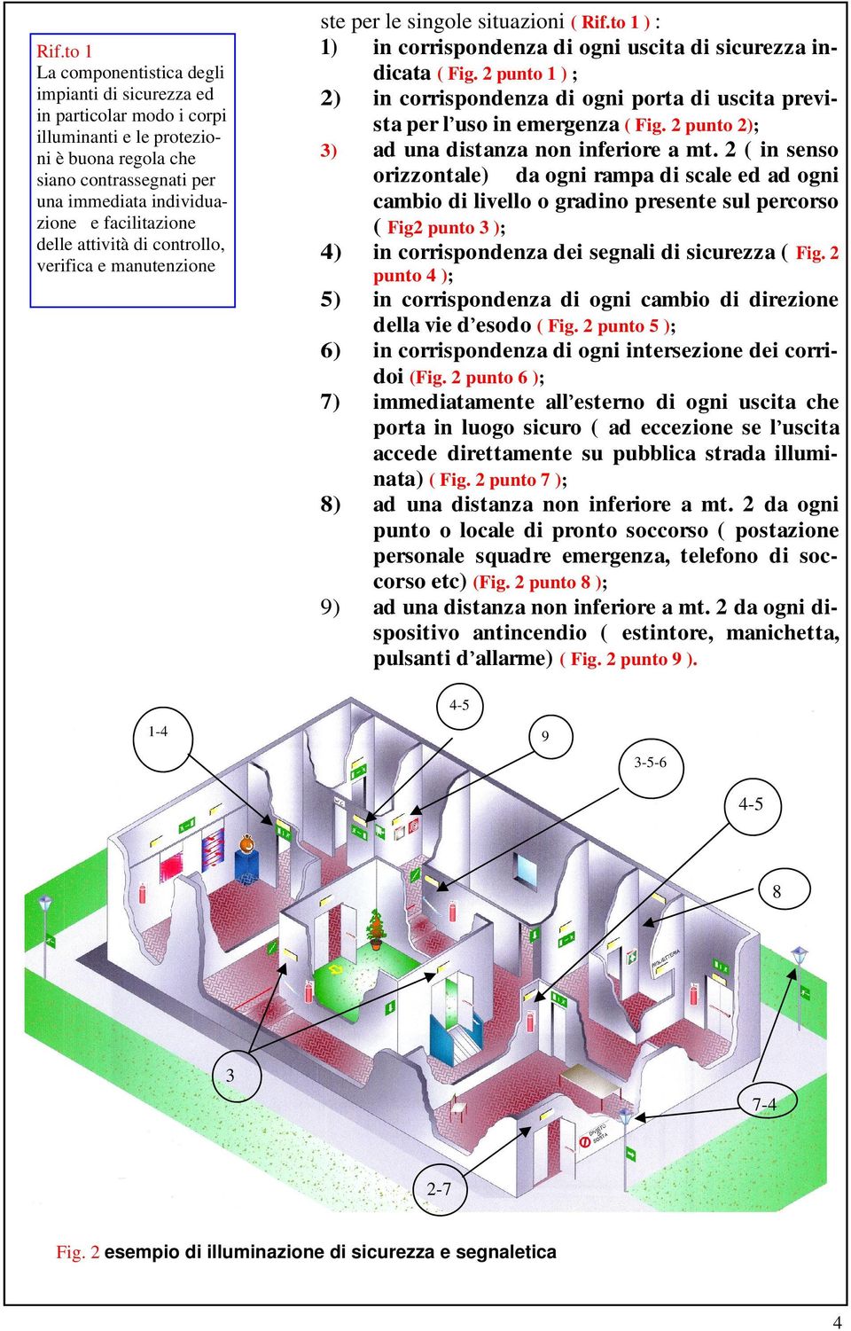 2 punto 1 ) ; 2) in corrispondenza di ogni porta di uscita prevista per l uso in emergenza ( Fig. 2 punto 2); 3) ad una distanza non inferiore a mt.