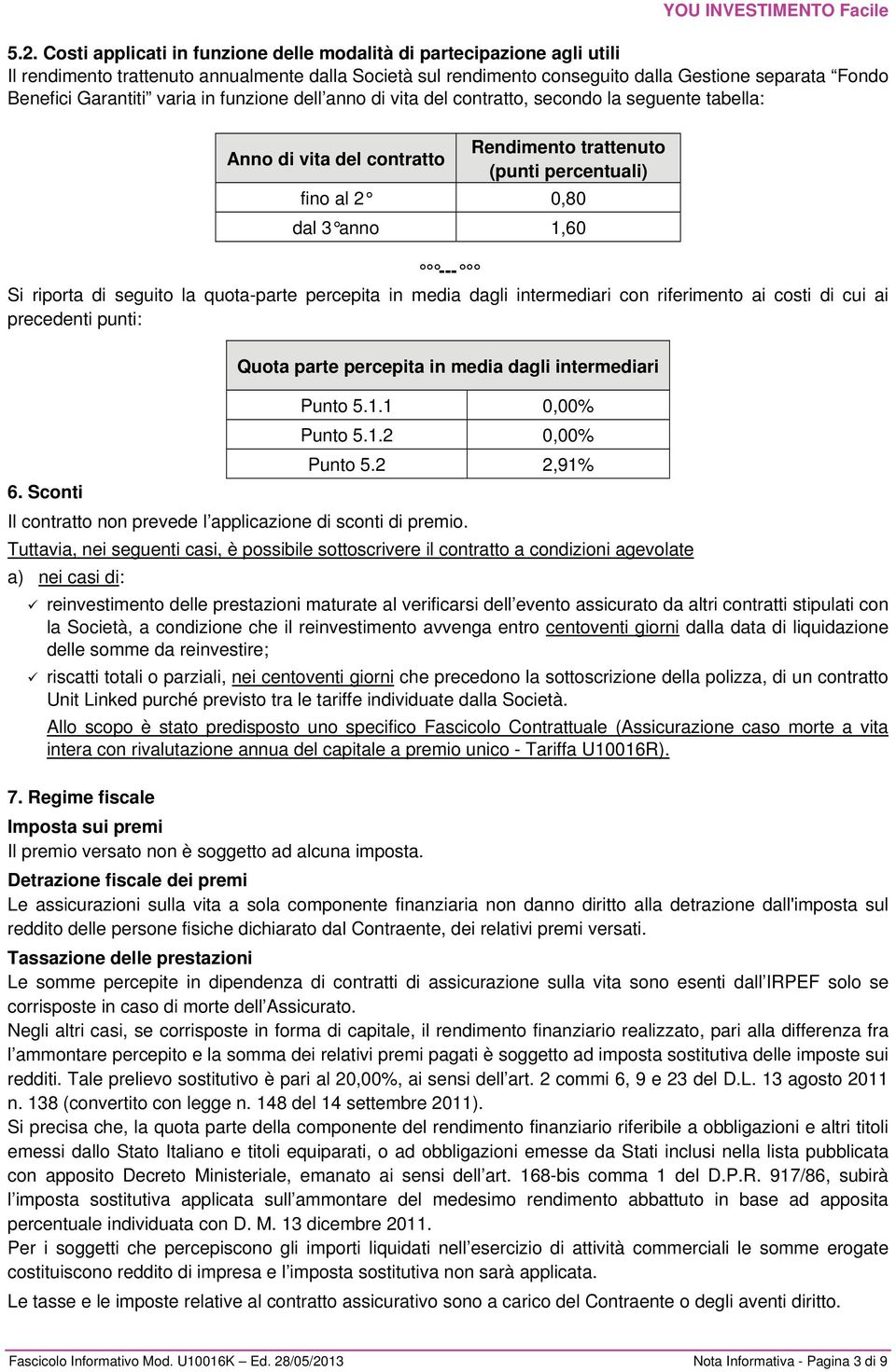 riporta di seguito la quota-parte percepita in media dagli intermediari con riferimento ai costi di cui ai precedenti punti: Quota parte percepita in media dagli intermediari Punto 5.1.