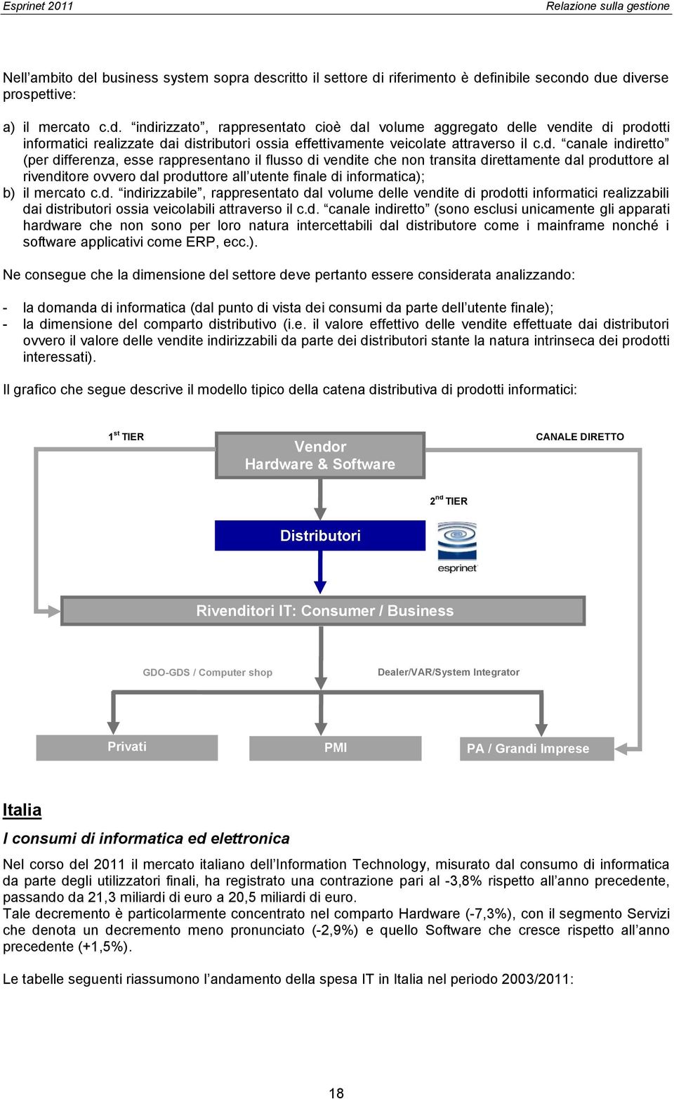 d. canale indiretto (per differenza, esse rappresentano il flusso di vendite che non transita direttamente dal produttore al rivenditore ovvero dal produttore all utente finale di informatica); b) il