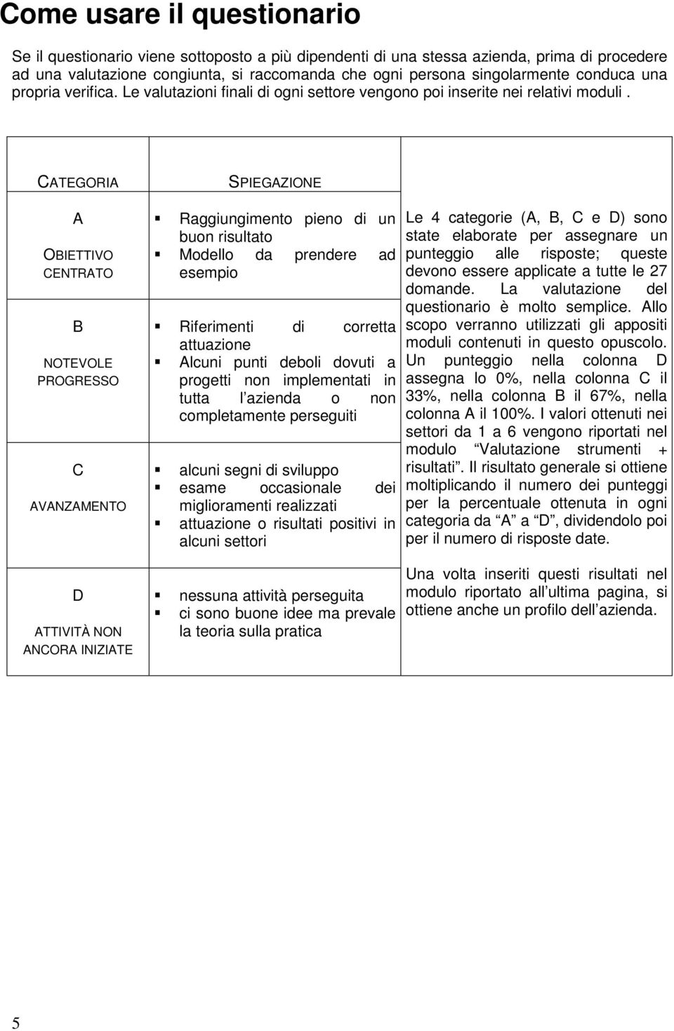 CATEGORIA A OBIETTIVO CENTRATO B NOTEVOLE PROGRESSO C AVANZAMENTO D ATTIVITÀ NON ANCORA INIZIATE SPIEGAZIONE " Raggiungimento pieno di un buon risultato " Modello da prendere ad esempio " Riferimenti