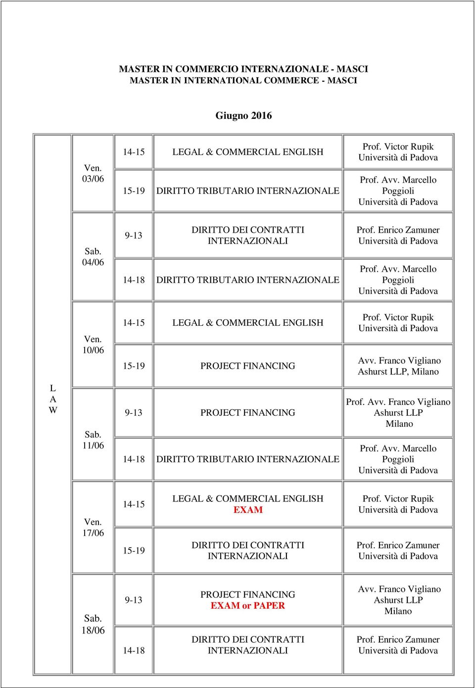 arcello Poggioli 10/06 14-15 LGL RL GLH PRJT G vv. ranco Vigliano shurst LLP, ilano L W 11/06 PRJT G DRTT TRBUTR TRZL Prof. vv. ranco Vigliano shurst LLP ilano Prof.