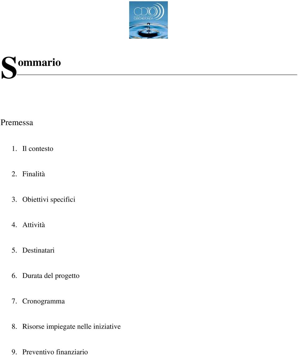 Durata del progetto 7. Cronogramma 8.