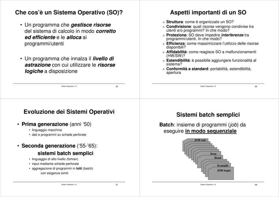 logiche a disposizione Aspetti importanti di un SO Struttura: come è organizzato un SO? Condivisione: quali risorse vengono condivise tra utenti e/o programmi? In che modo?