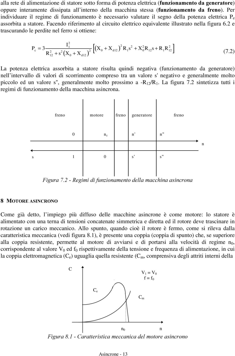 e tracurado le perdite el ferro i ottiee: P c I1 = 3 R + X + X 1 ( ) [( X + Xd ) R1 + X0R1+ R1R1 ] 0 1 0 d1 (7.