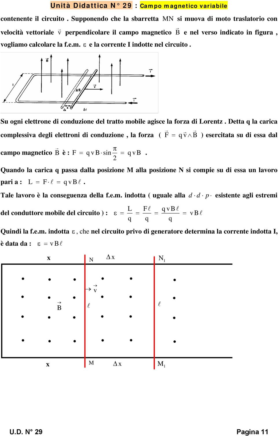 Detta q la carca complessva degl elettron d conduzone, la forza ( F q v B ) eserctata su d essa dal campo magnetco B π è : F q v B sn q v B.