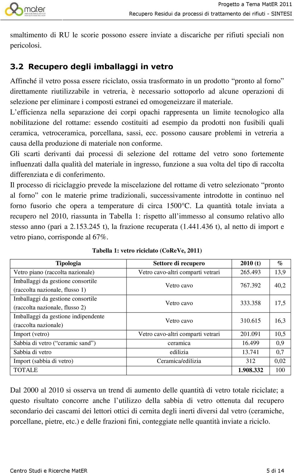 alcune operazioni di selezione per eliminare i composti estranei ed omogeneizzare il materiale.