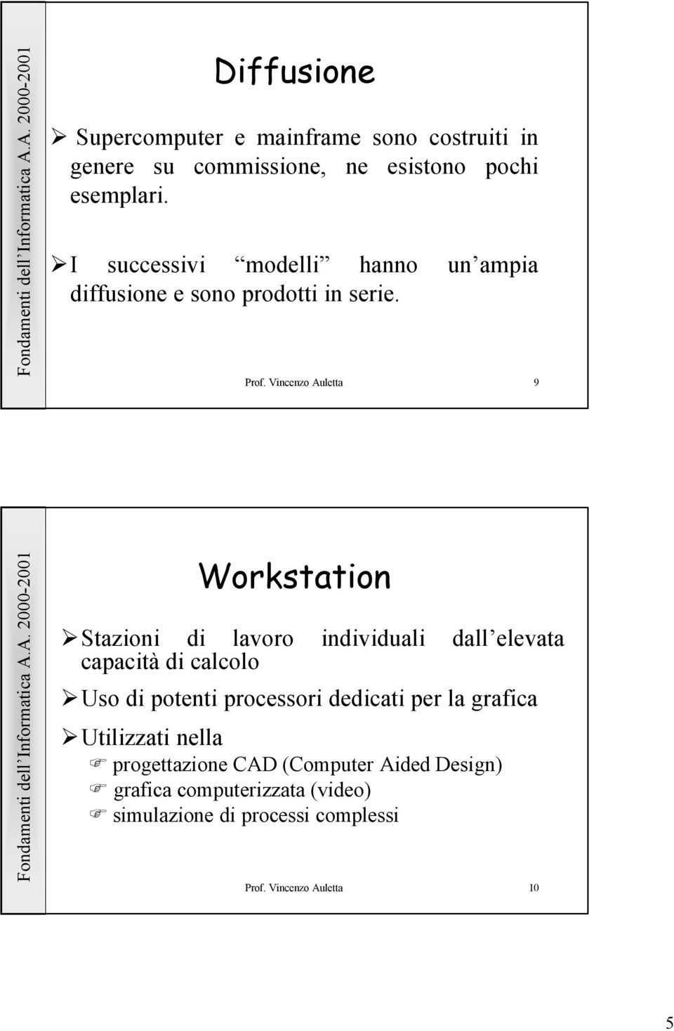 Vincenzo Auletta 9 Workstation Stazioni di lavoro individuali dall elevata capacità di calcolo Uso di potenti processori