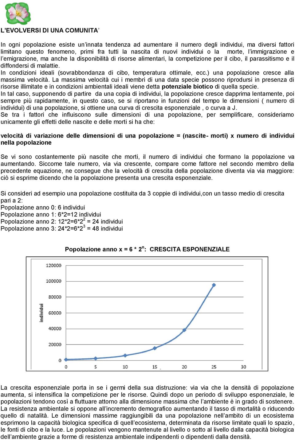 In condizioni ideali (sovrabbondanza di cibo, temperatura ottimale, ecc.) una popolazione cresce alla massima velocità.