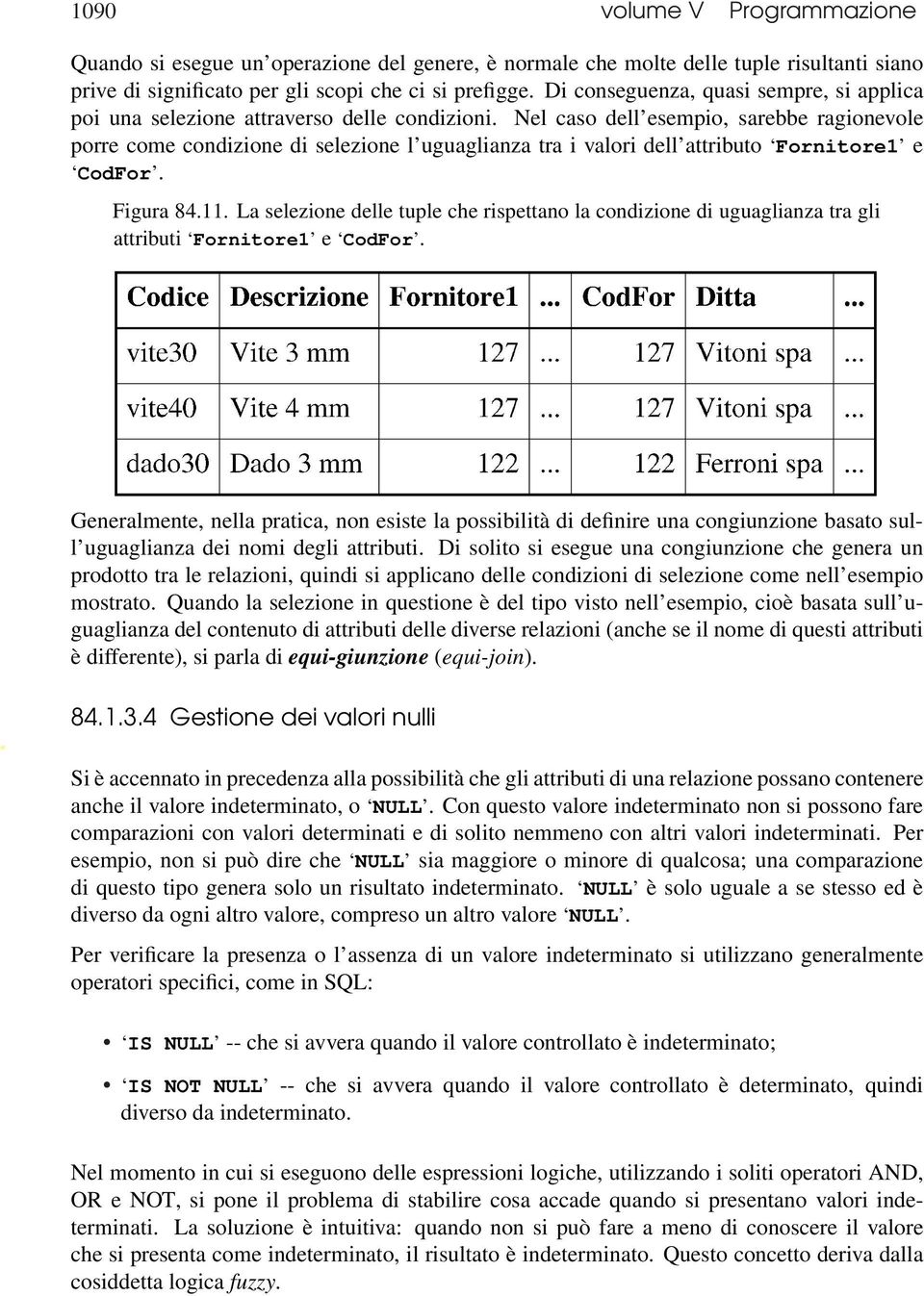 Nel caso dell esempio, sarebbe ragionevole porre come condizione di selezione l uguaglianza tra i valori dell attributo Fornitore1 e CodFor. Figura 84.11.