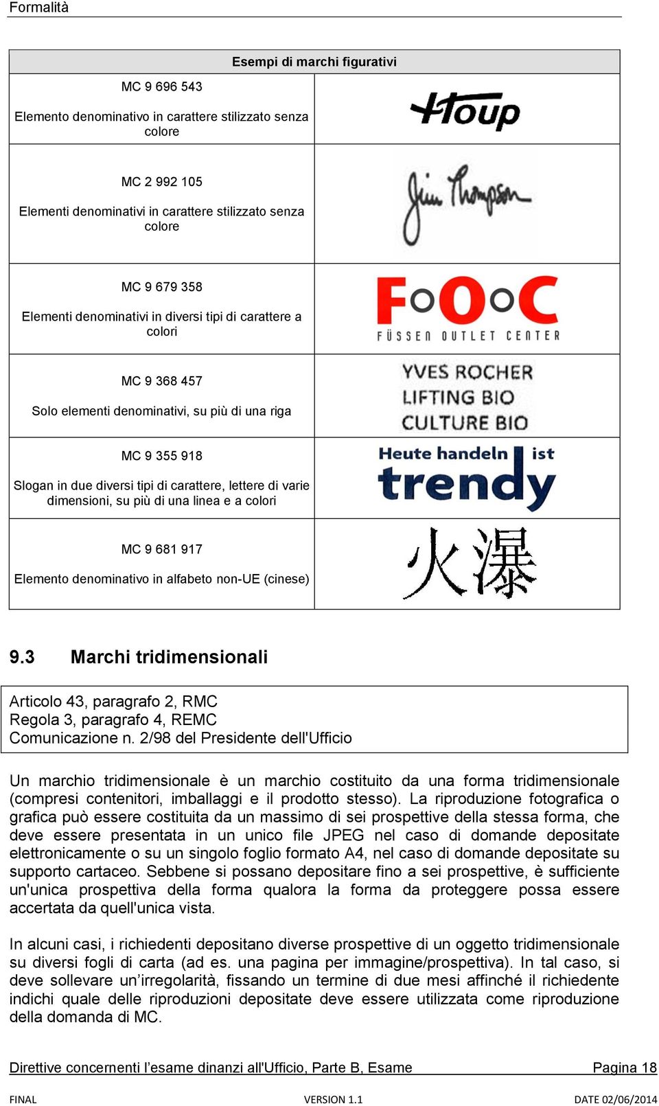 più di una linea e a colori MC 9 681 917 Elemento denominativo in alfabeto non-ue (cinese) 9.3 Marchi tridimensionali Articolo 43, paragrafo 2, RMC Regola 3, paragrafo 4, REMC Comunicazione n.