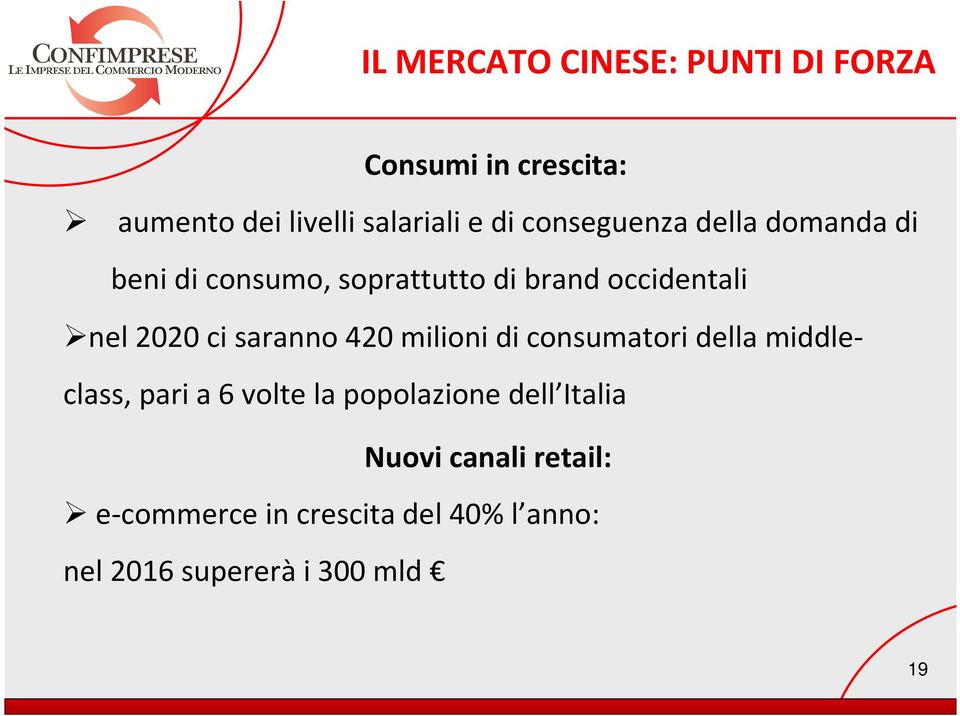 saranno 420 milioni di consumatori della middleclass, pari a 6 volte la popolazione dell