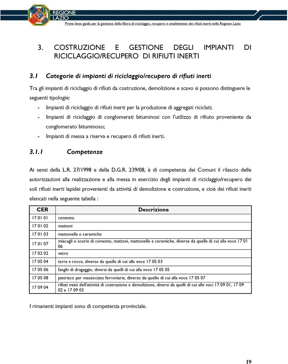 Impianti di riciclaggio di rifiuti inerti per la produzione di aggregati riciclati; - Impianti di riciclaggio di conglomerati bituminosi con l utilizzo di rifiuto proveniente da conglomerato