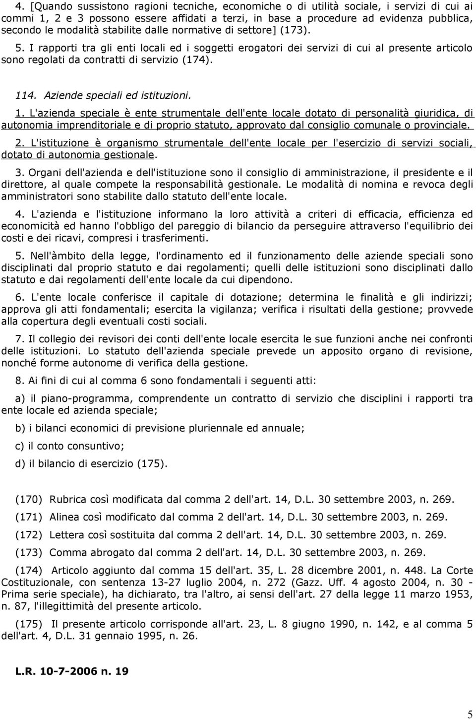 114. Aziende speciali ed istituzioni. 1.