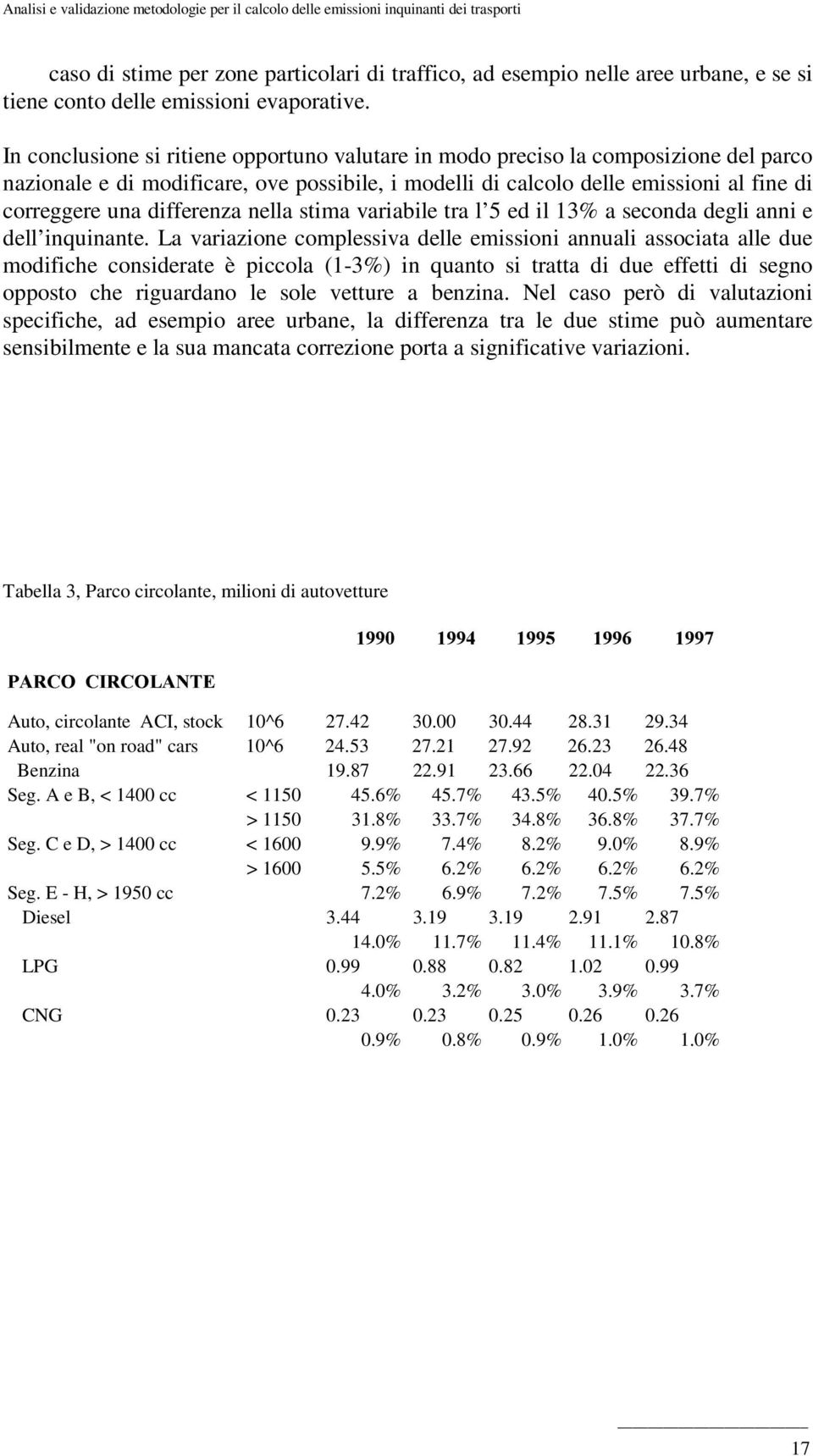 differenza nella stima variabile tra l 5 ed il 13% a seconda degli anni e dell inquinante.