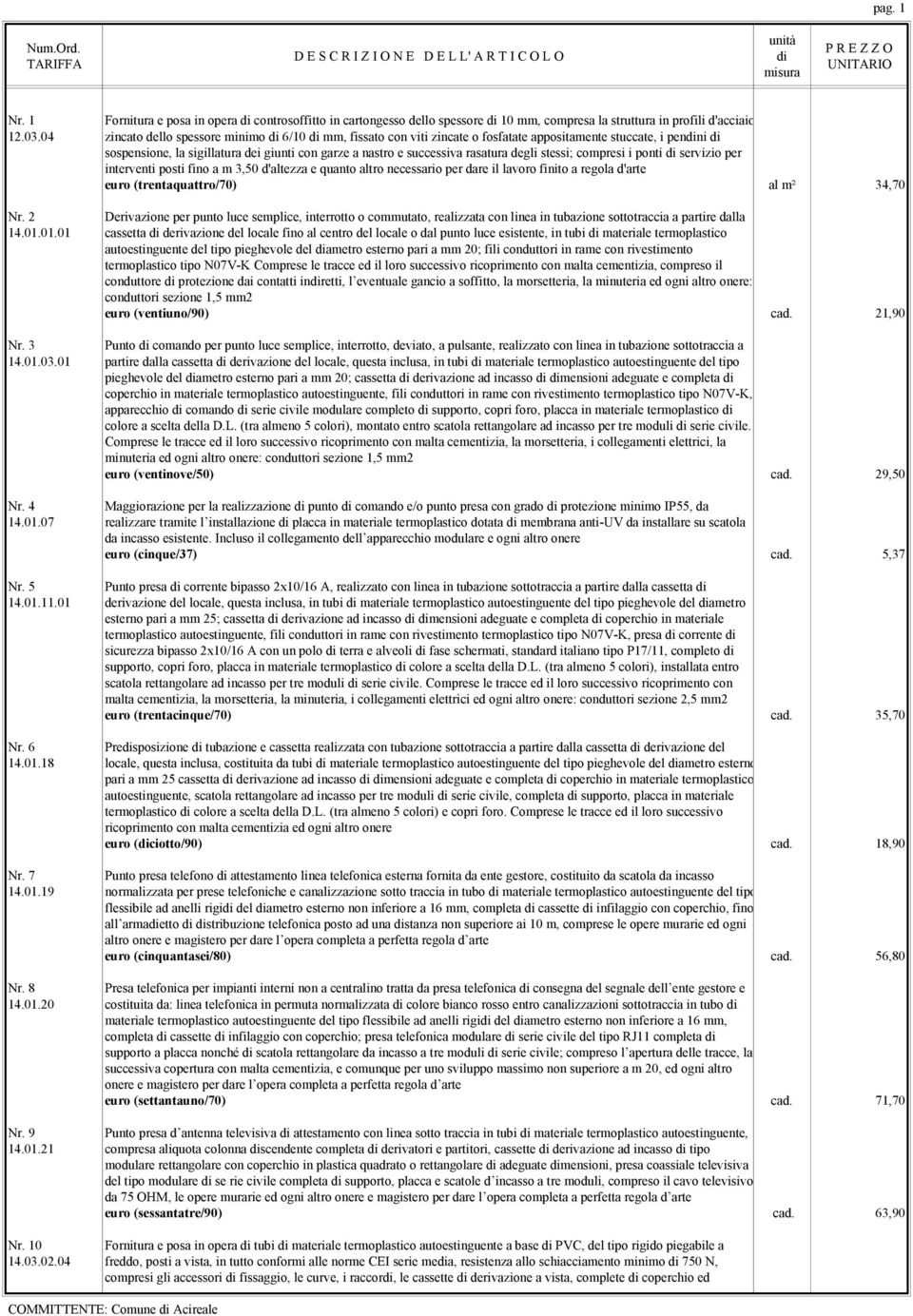 stessi; compresi i ponti servizio per interventi posti fino a m 3,50 d'altezza e quanto altro necessario per dare il lavoro finito a regola d'arte euro (trentaquattro/70) al m² 34,70 Nr.