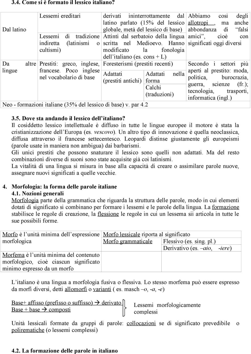 Hanno modificato la fonologia dell italiano (es. cons + L) Foresterismi (prestiti recenti) Adattati (prestiti antichi) Neo - formazioni italiane (35% del lessico di base) v. par 4.