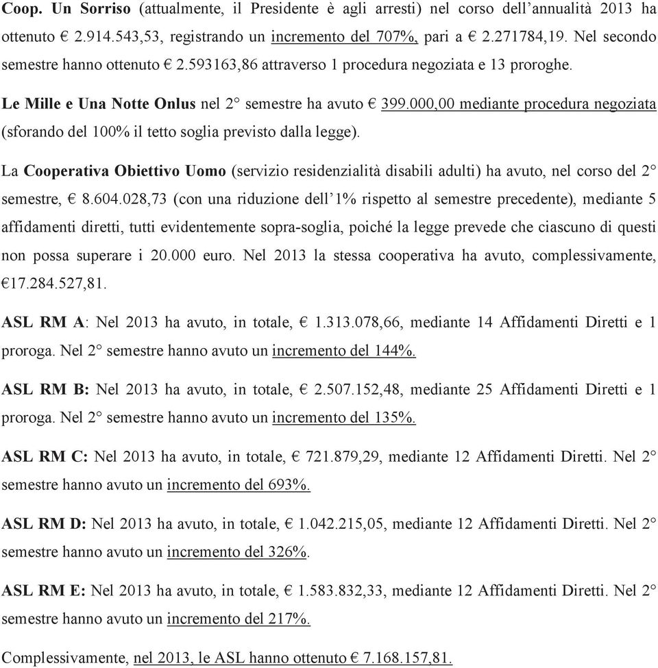 000,00 mediante procedura negoziata (sforando del 100% il tetto soglia previsto dalla legge).