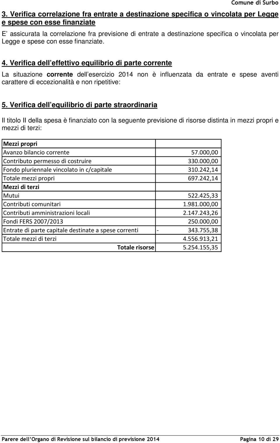 Verifica dell effettivo equilibrio di parte corrente La situazione corrente dell esercizio 2014 non è influenzata da entrate e spese aventi carattere di eccezionalità e non ripetitive: 5.