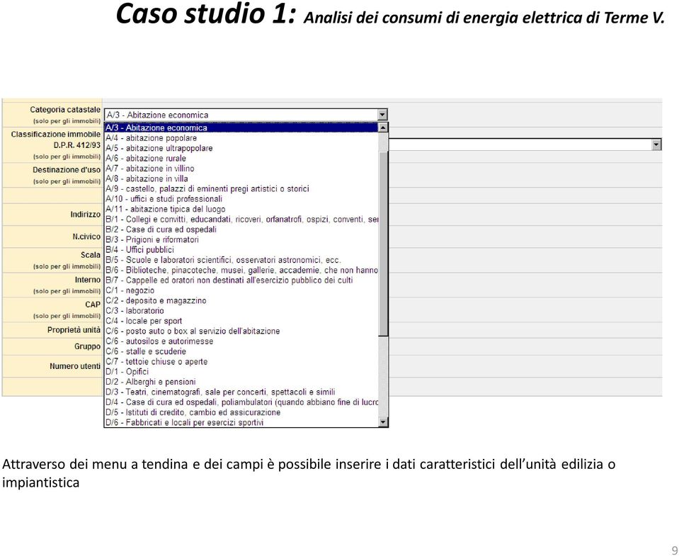 inserire i dati caratteristici