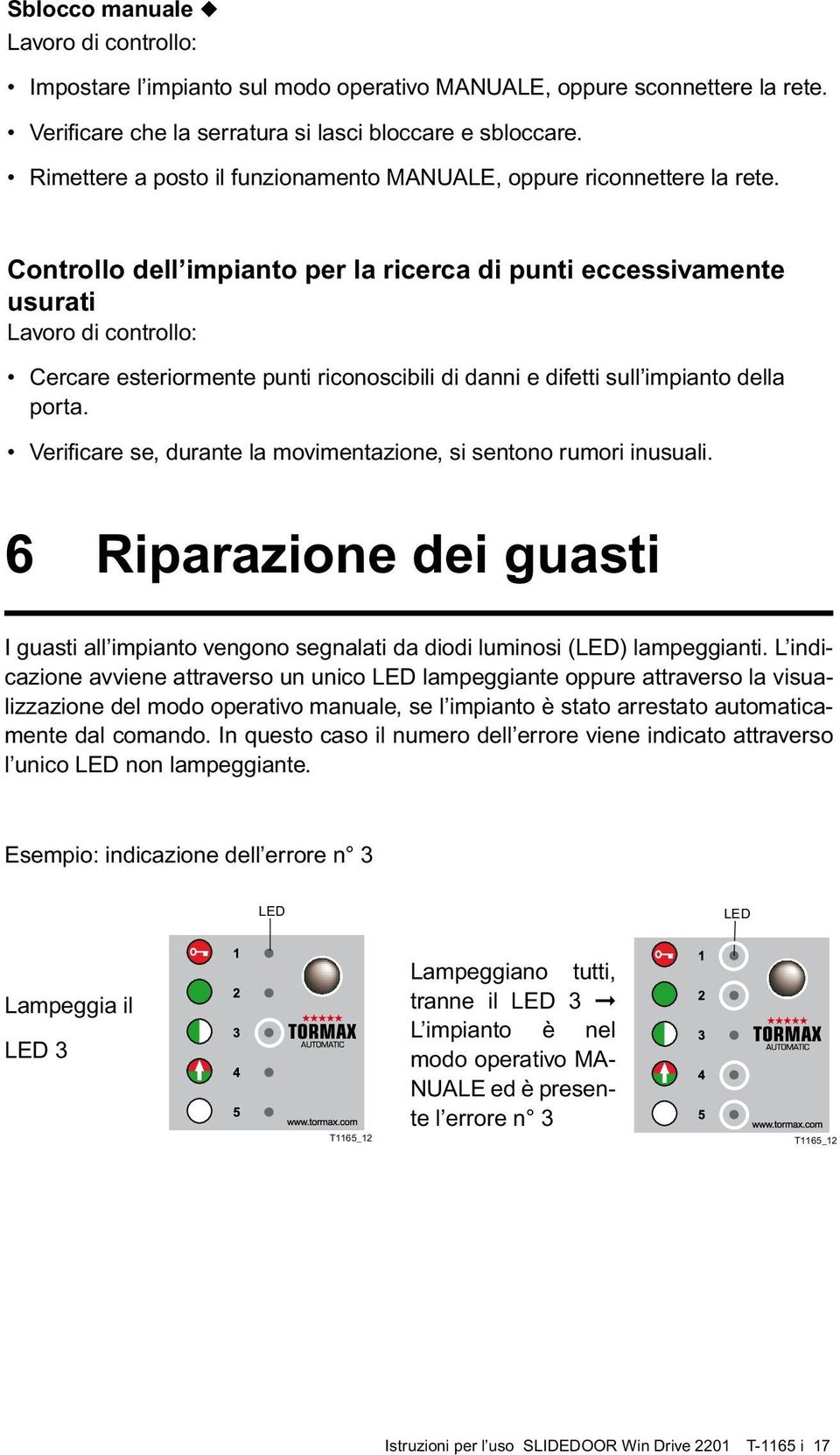 Controllo dell impianto per la ricerca di punti eccessivamente usurati Lavoro di controllo: Cercare esteriormente punti riconoscibili di danni e difetti sull impianto della porta.