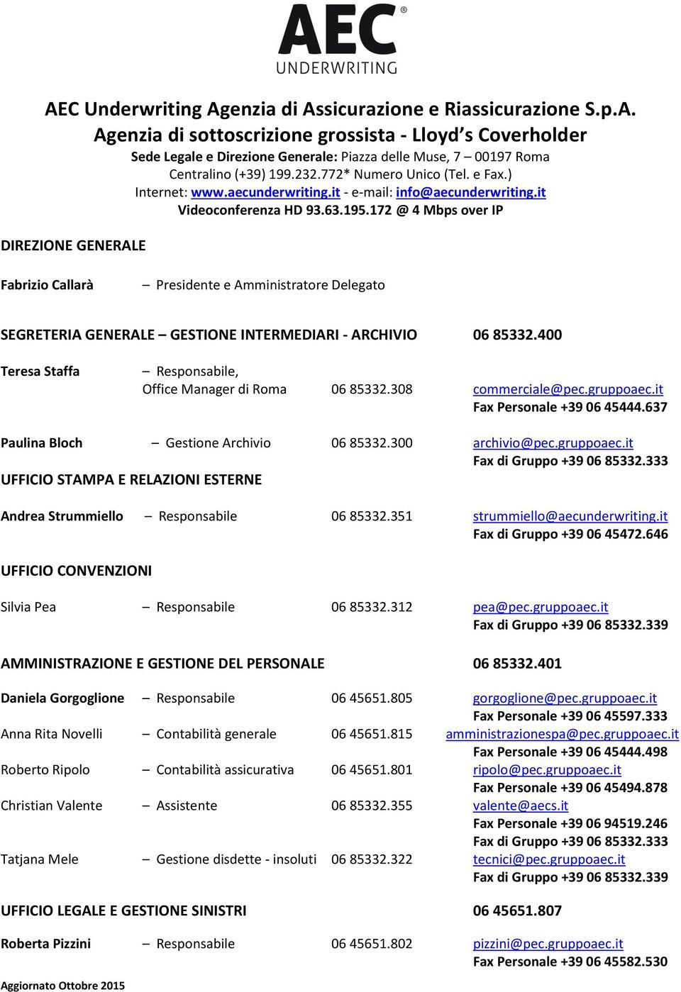 172 @ 4 Mbps over IP DIREZIONE GENERALE Fabrizio Callarà Presidente e Amministratore Delegato SEGRETERIA GENERALE GESTIONE INTERMEDIARI - ARCHIVIO 06 85332.