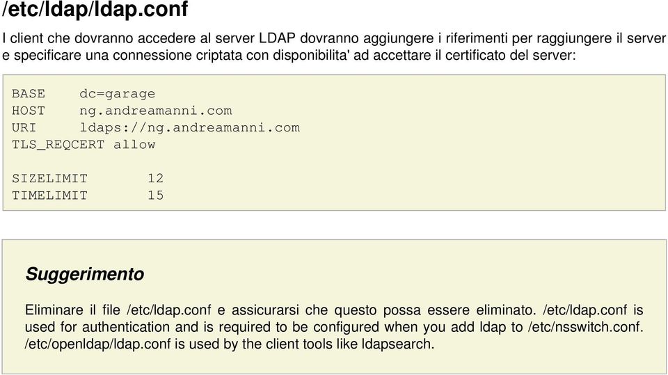 disponibilita' ad accettare il certificato del server: BASE dc=garage HOST ng.andreamanni.