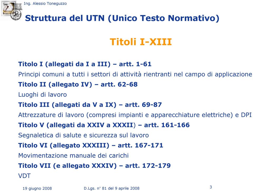 62-68 Luoghi di lavoro Titolo III (allegati da V a IX) artt.