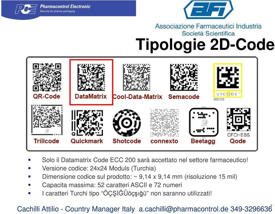 (risoluzione 15 mil) Capacita massima: 52 caratteri ASCII e 72 numeri I caratteri Turchi tipo