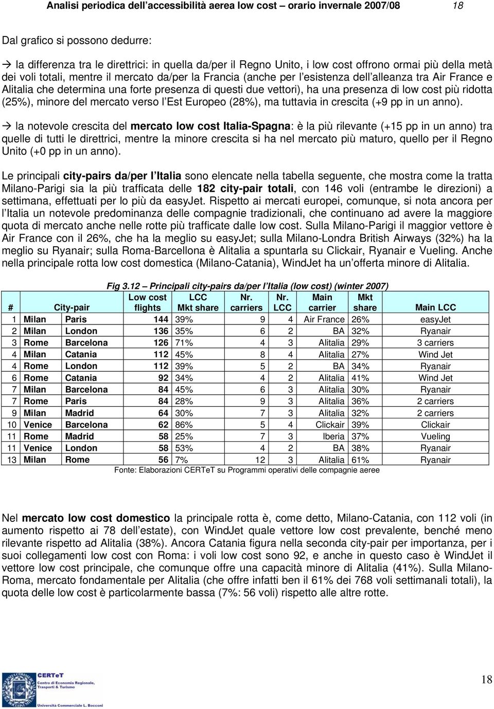 una presenza di low cost più ridotta (25%), minore del mercato verso l Est Europeo (28%), ma tuttavia in crescita (+9 pp in un anno).