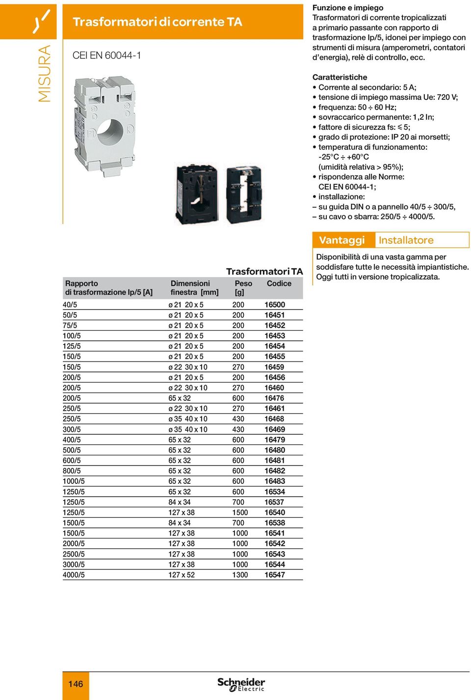 Corrente al secondario: 5 A; tensione di impiego massima Ue: 720 V; frequenza: 50 60 Hz; sovraccarico permanente: 1,2 In; fattore di sicurezza fs: y 5; grado di protezione: IP 20 ai morsetti;