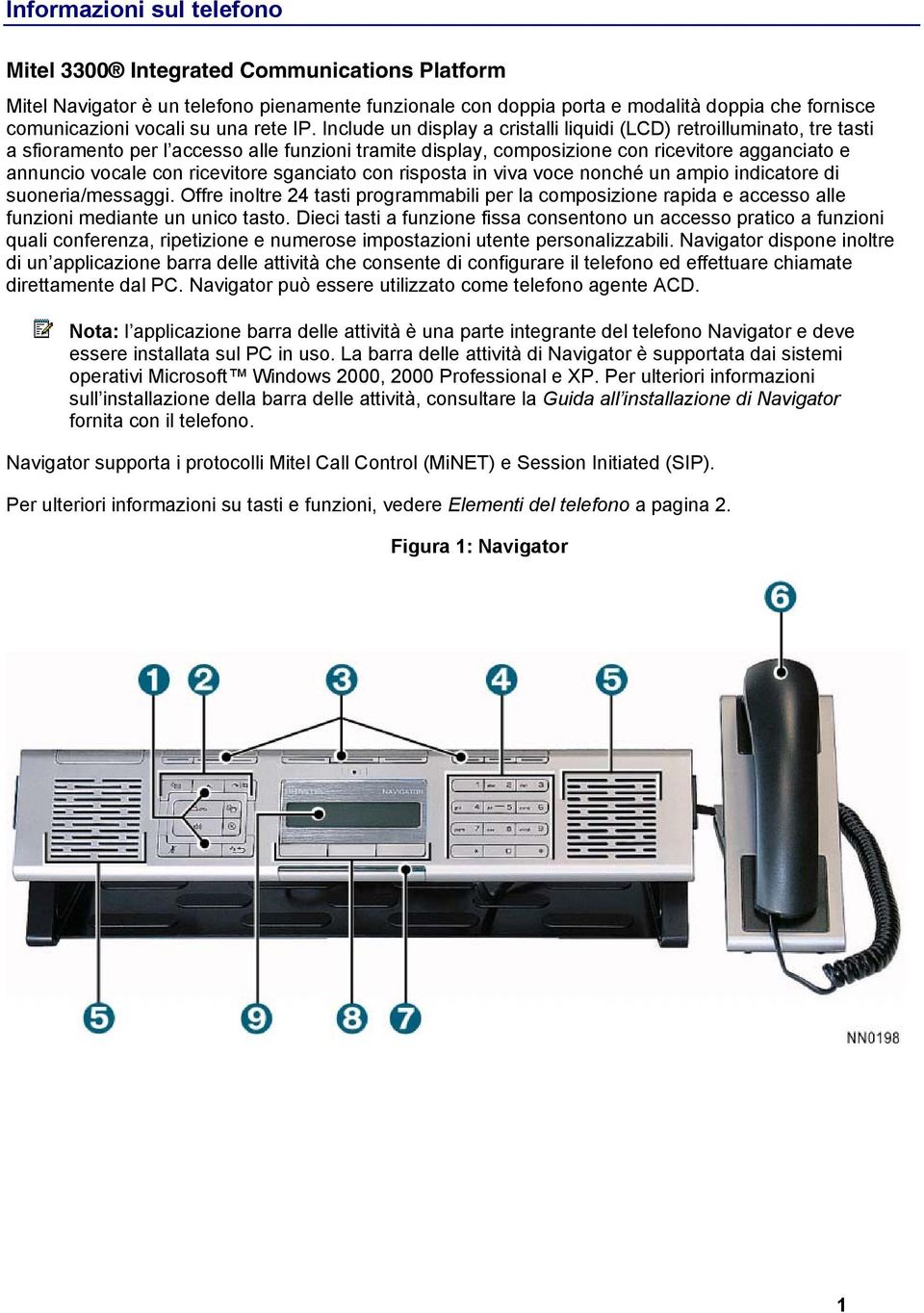 Include un display a cristalli liquidi (LCD) retroilluminato, tre tasti a sfioramento per l accesso alle funzioni tramite display, composizione con ricevitore agganciato e annuncio vocale con