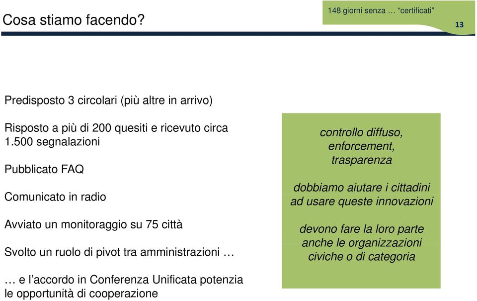 amministrazioni e l accordo in Conferenza Unificata potenzia le opportunità di cooperazione controllo diffuso, enforcement,