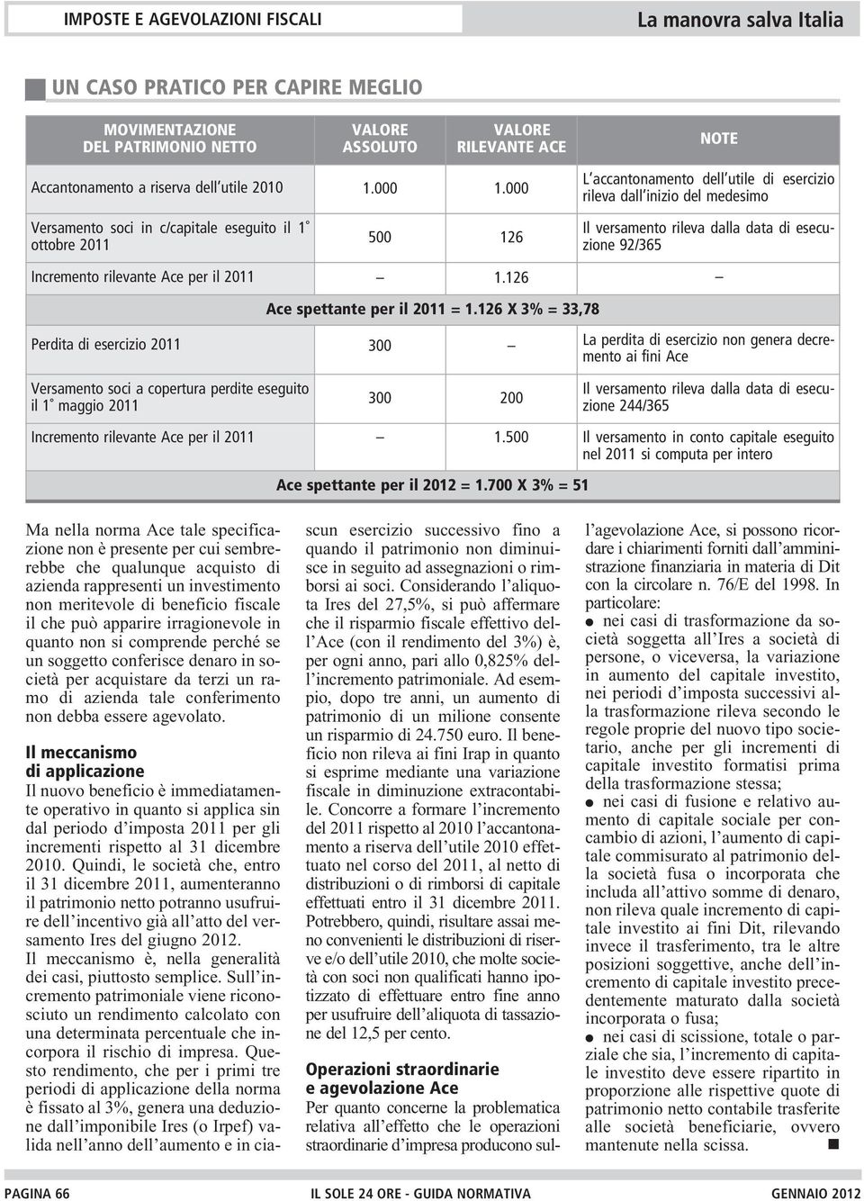 rilevate Ace per il 2011 1.126 Ace spettate per il 2011 = 1.