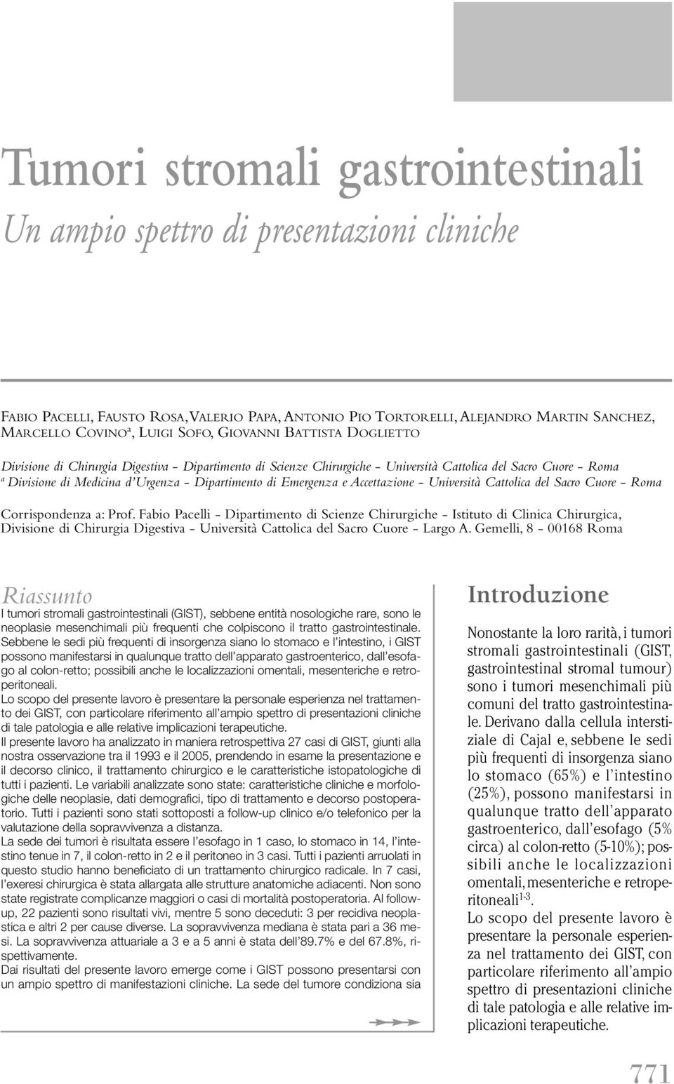 - Università Cttolic del Scro Cuore - Rom Corrispondenz : Prof.