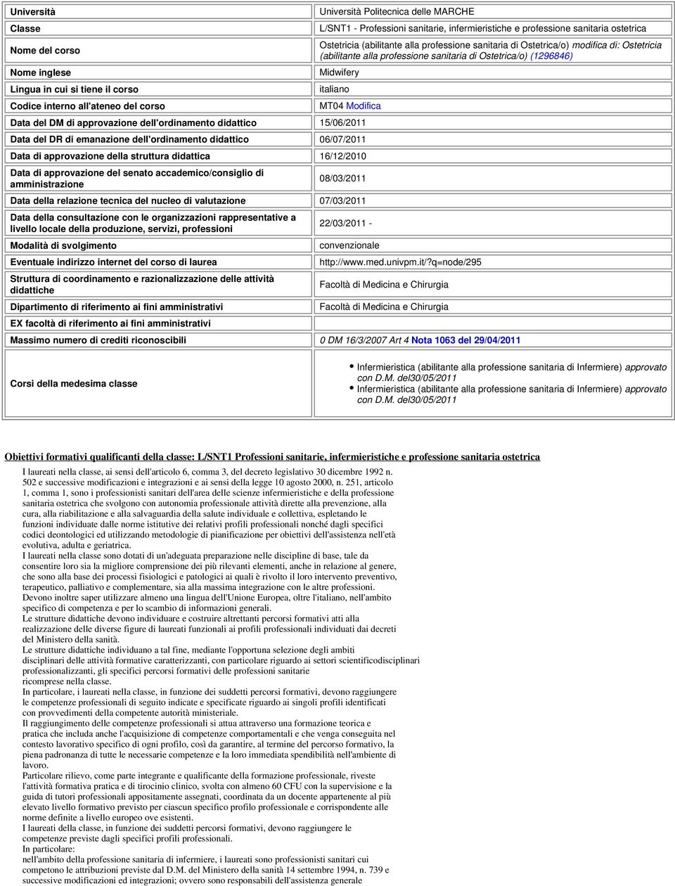 italiano MT04 Modifica Data del DM di approvazione dell'ordinamento didattico 15/06/2011 Data del DR di emanazione dell'ordinamento didattico 06/07/2011 Data di approvazione della struttura didattica